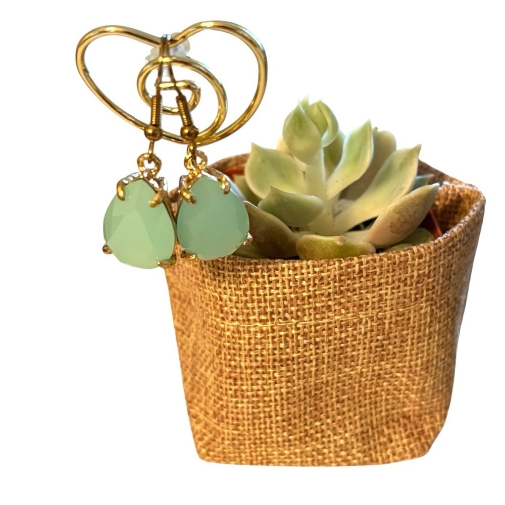 Mint Green in Gold Tone Setting Teardrop Dangle Earrings